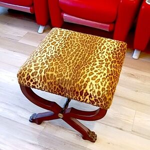 Rare Ralph Lauren Mahogany Empire Style McDowell Stool Leopard Ottoman Bench